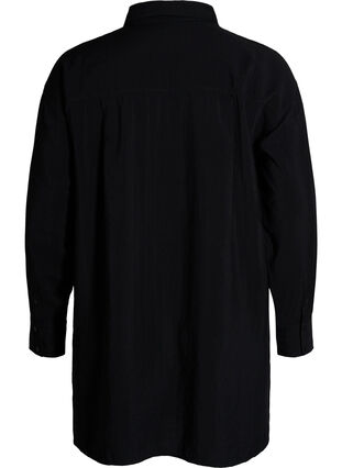 Chemise longue en viscose avec poches et fente, Black, Packshot image number 1