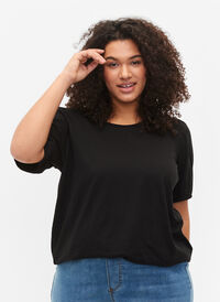 T-shirt en coton avec manches 2/4, Black, Model