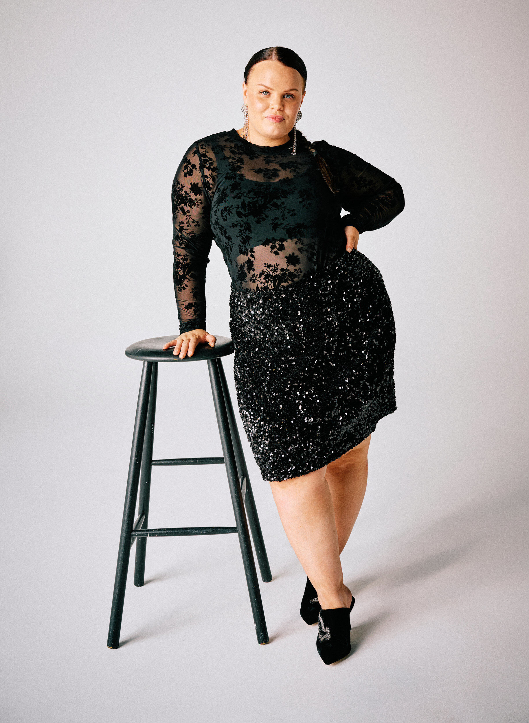 ZizziMesh blouse met bloemenpatroon, Zwart, Image image number 0