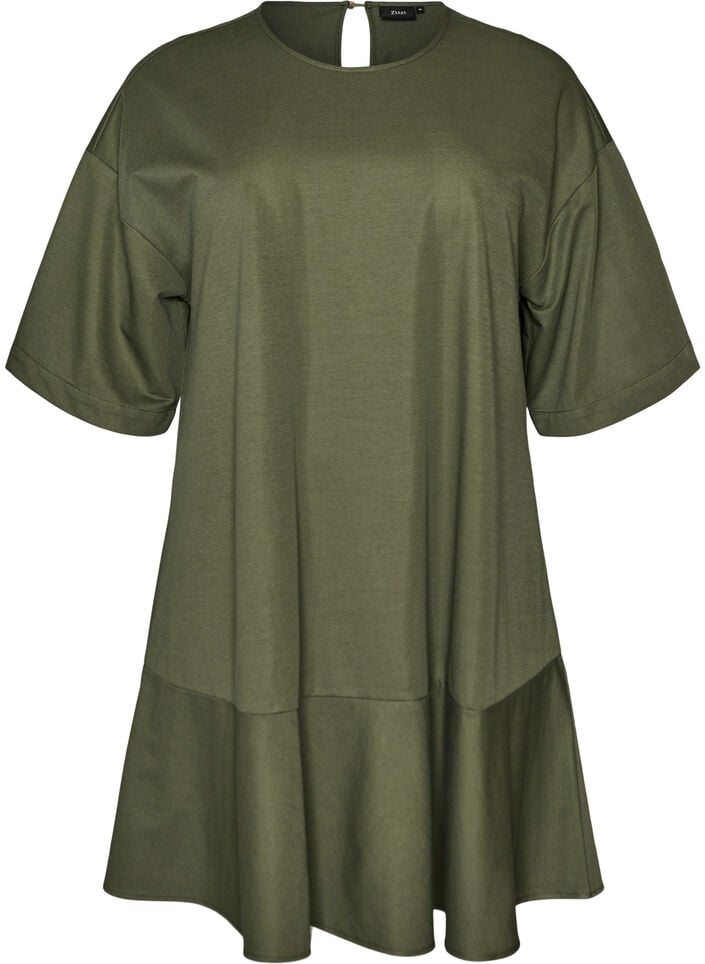 Korte jurk met losse pasvorm en volantzoom, Groen, Packshot image number 0