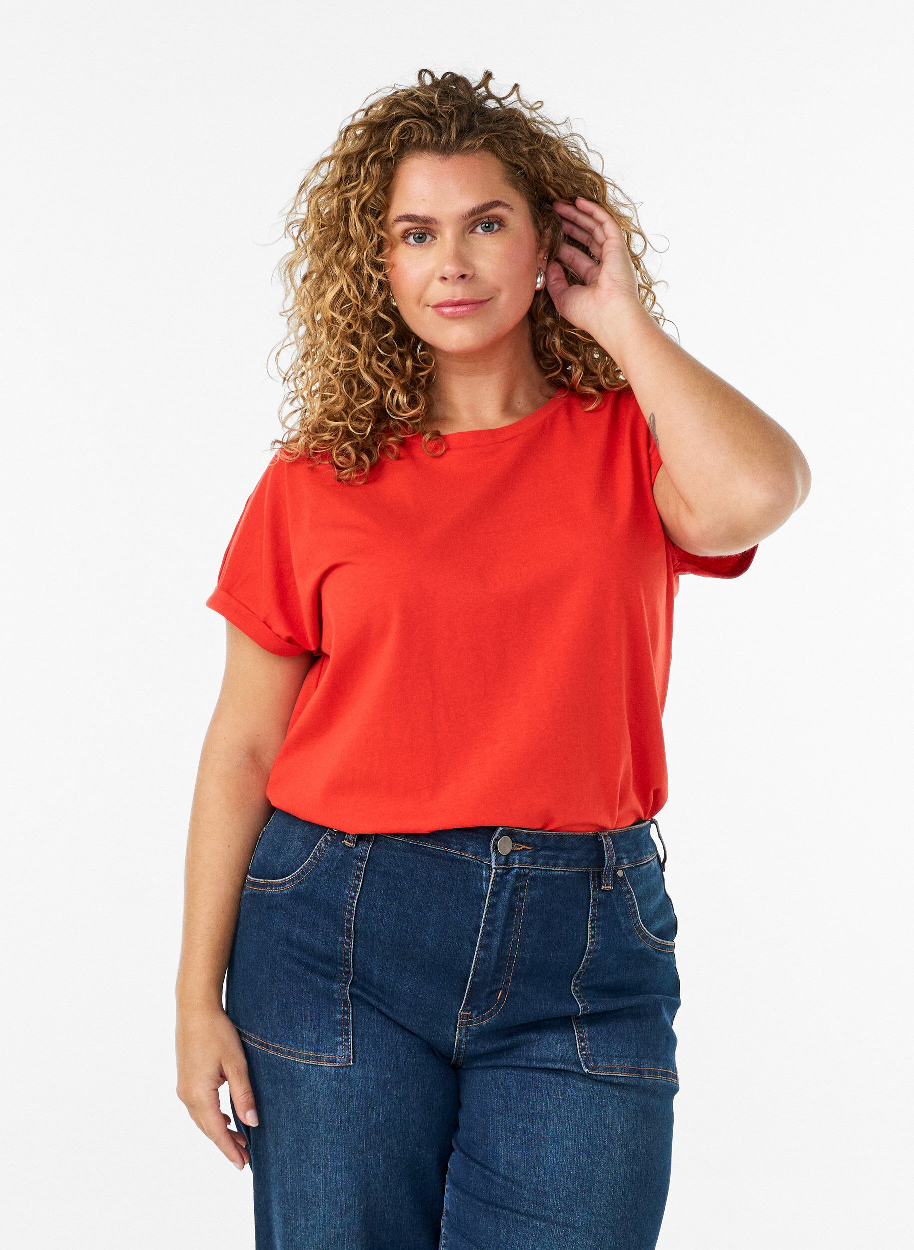 ZizziT-shirt met korte mouwen van katoenmix, Oranje, Model image number 0