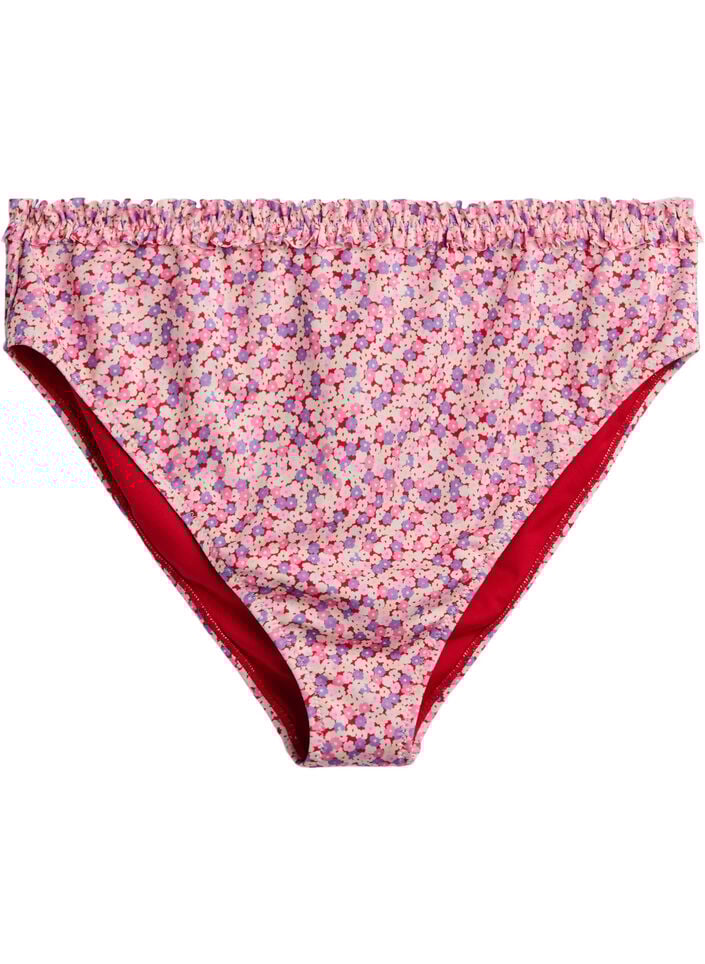 Bas de bikini tai &agrave; imprim&eacute; floral avec bord fronc&eacute;, Rose, Packshot image number 0