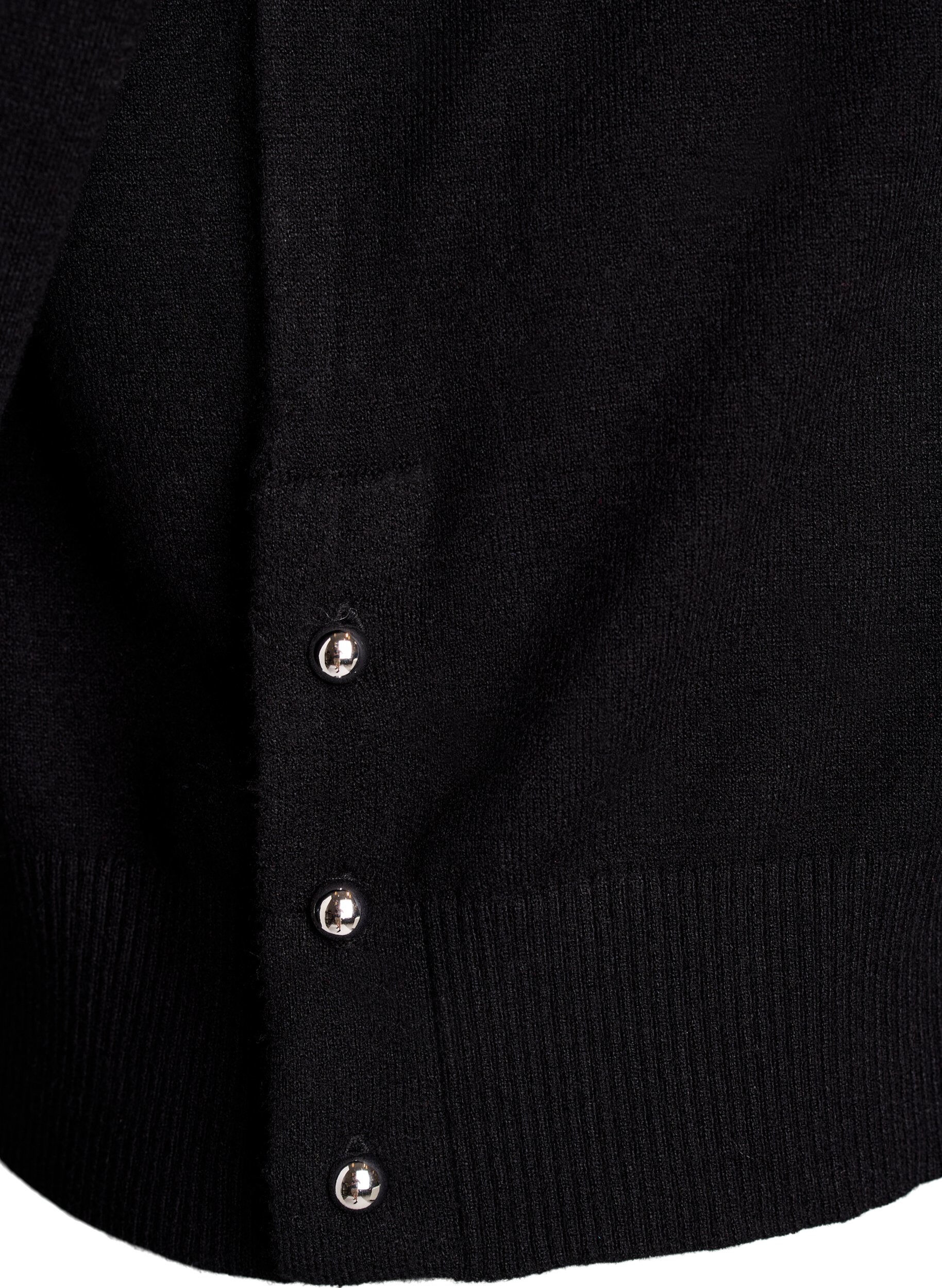 ZizziGebreide blouse met col en knoopjes aan de zijkant, Zwart, Packshot image number 3