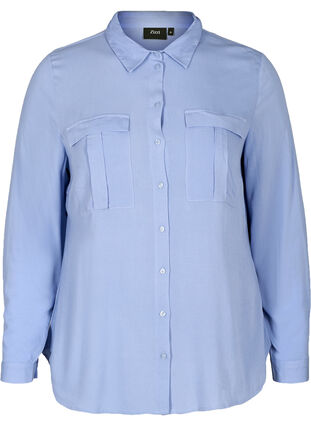 Viscose blouse met borstzakken, Blue Heron, Packshot image number 0