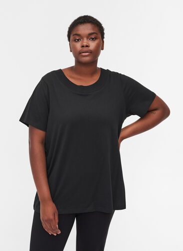 T-shirt à manches courtes avec une large côte au col, Black, Model image number 0