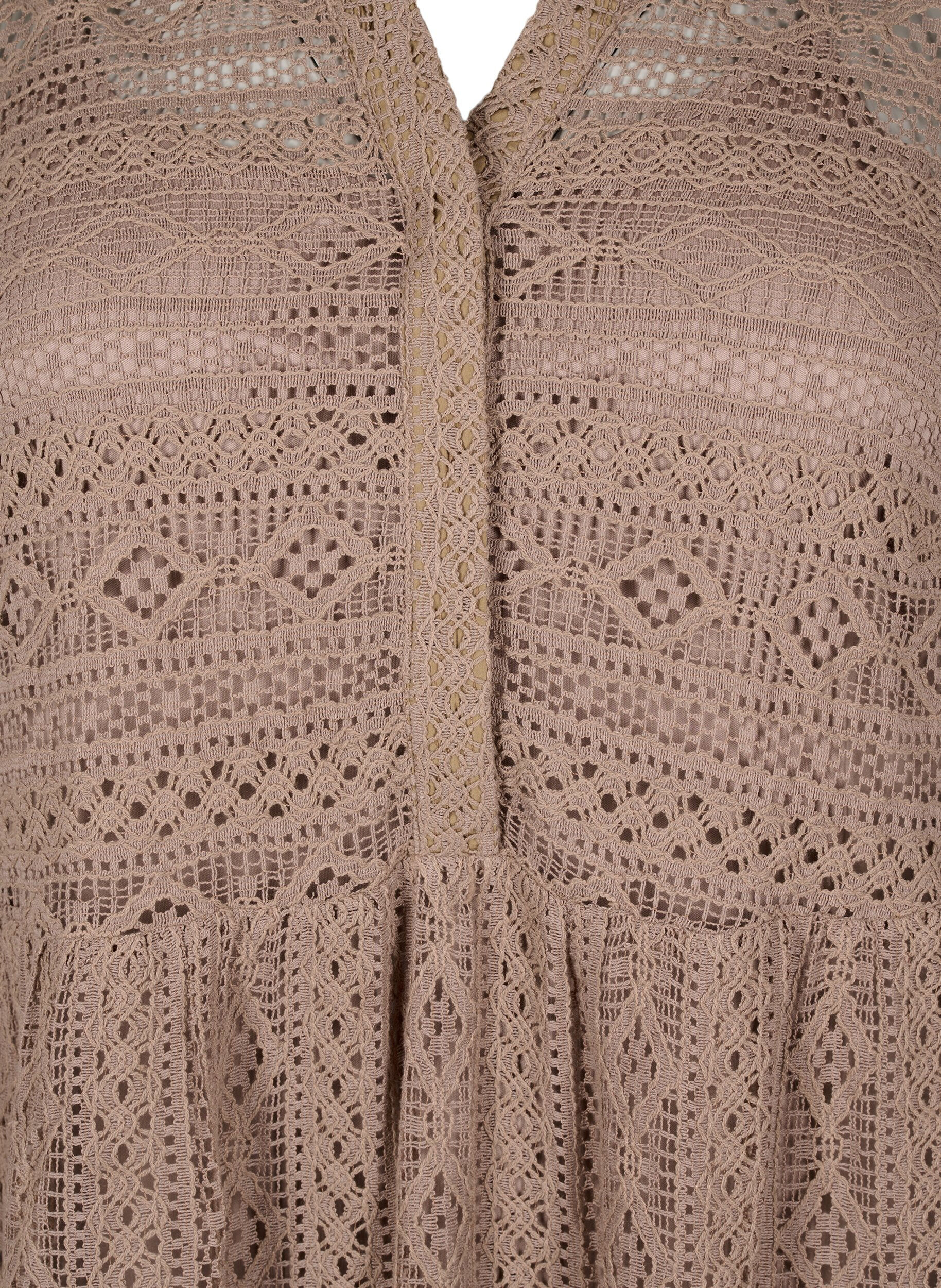 Zizzi Robe courte en dentelle &agrave; manches 3/4, Fossil , Packshot image number 2