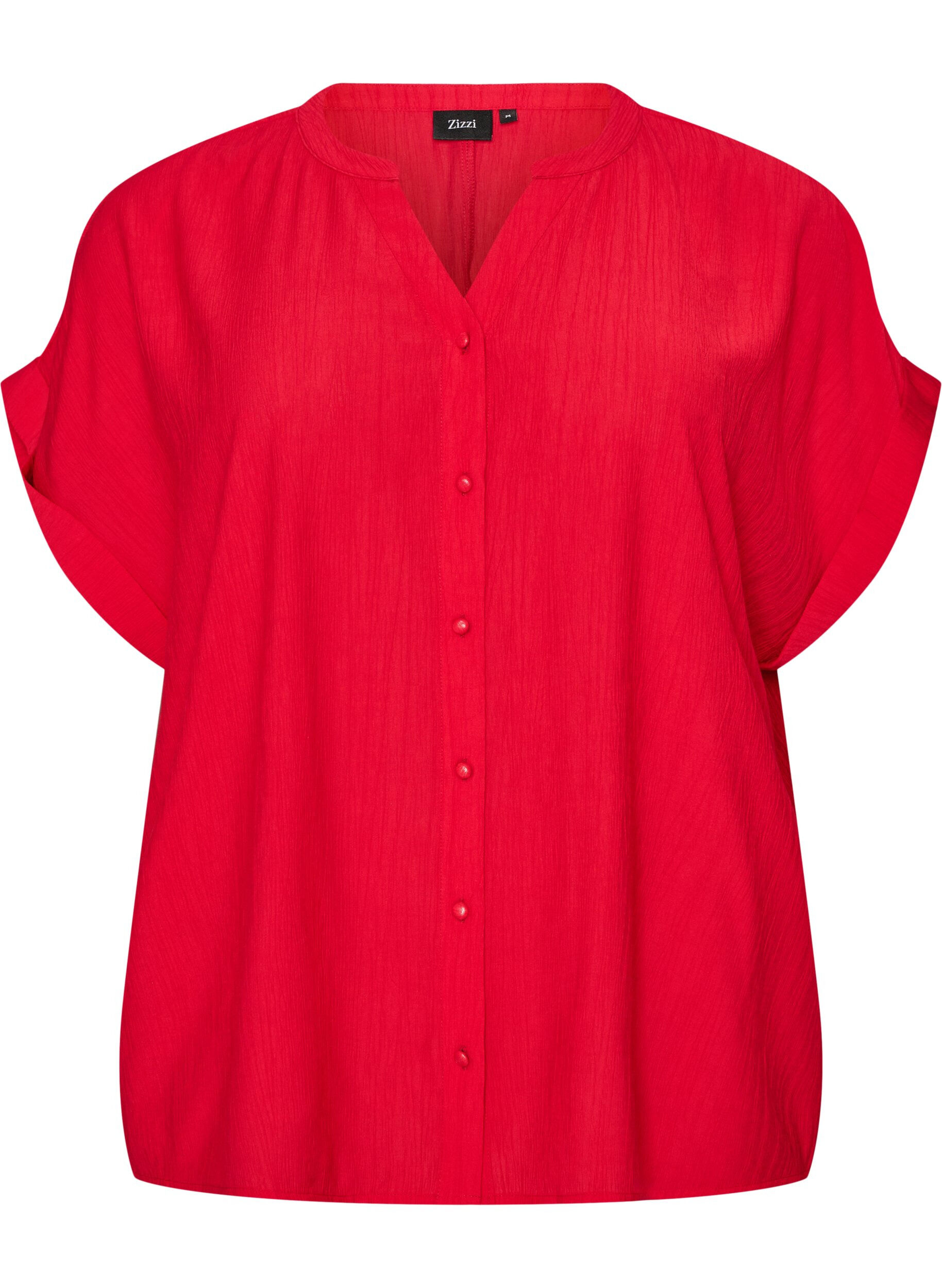 ZizziViscose blouse met knoopjes en textuur, Rood, Packshot image number 0
