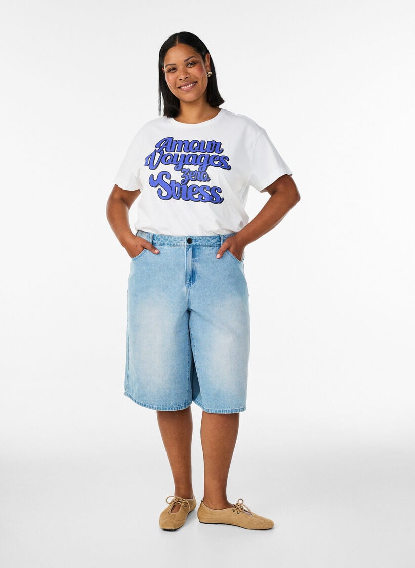 T-shirt en 100% coton avec manches courtes et imprim&eacute;, Blanc, Model image number 1
