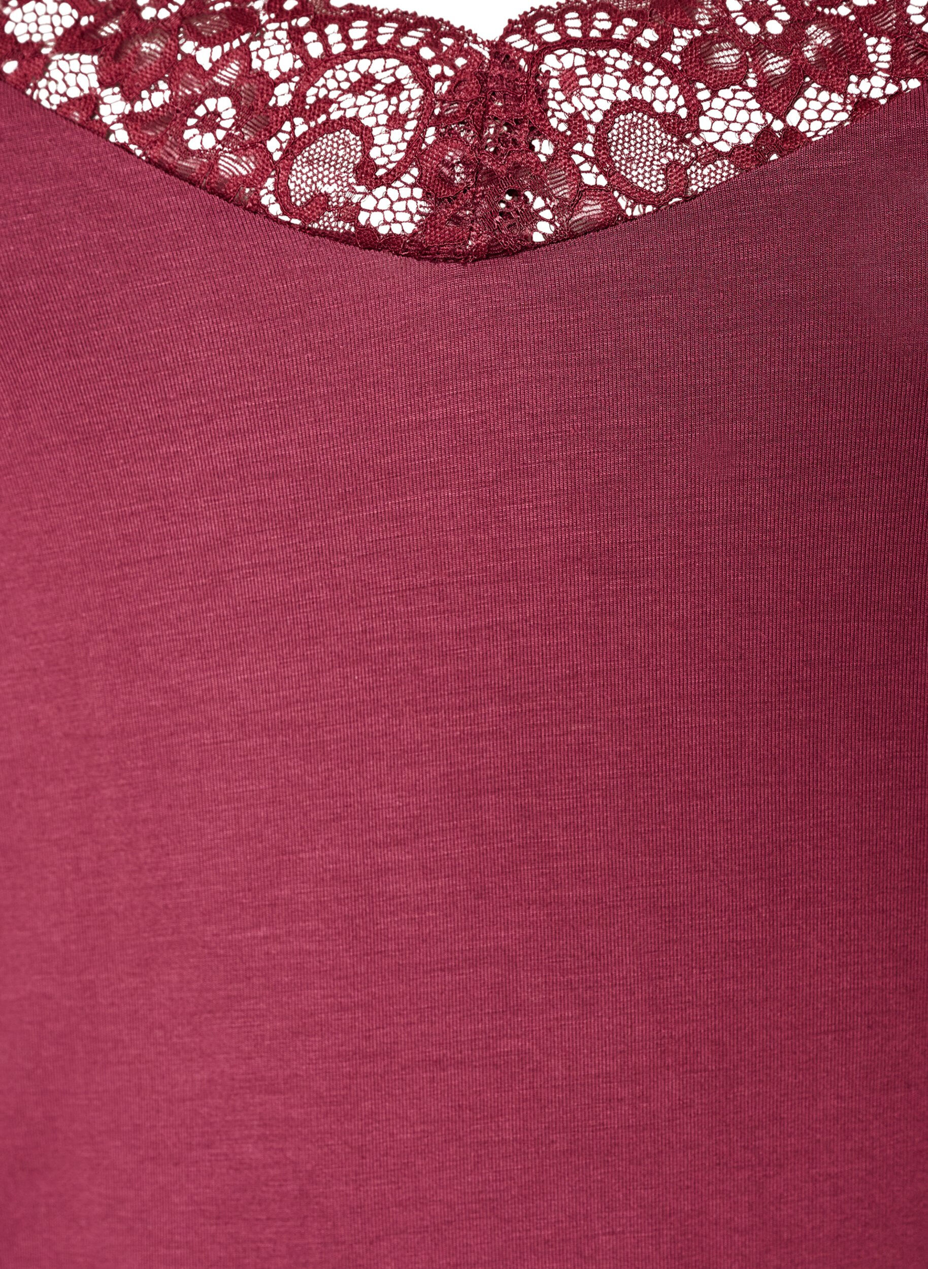 ZizziTop en viscose avec bord en dentelle, Bordeaux, Packshot image number 2