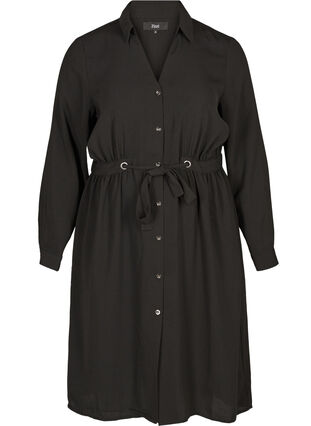 Lange jas met knopen en riem, Black, Packshot image number 0