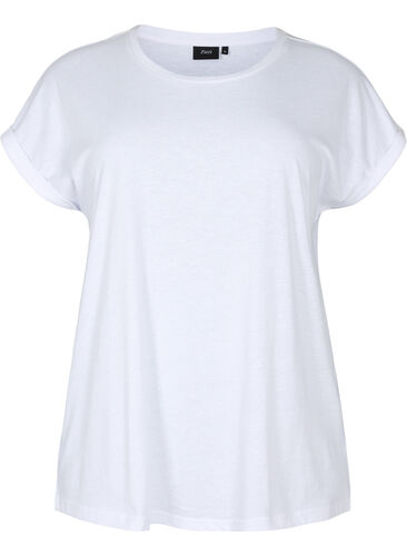 T-shirt met korte mouwen van katoenmix, Bright White, Packshot image number 0