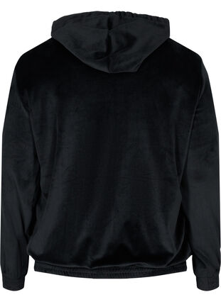 Cardigan en velours avec fermeture éclair et capuche, Black, Packshot image number 1