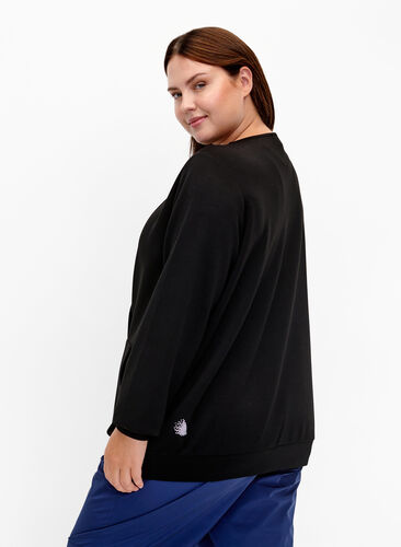 Sweatshirt avec col en V et poche, Black, Model image number 1