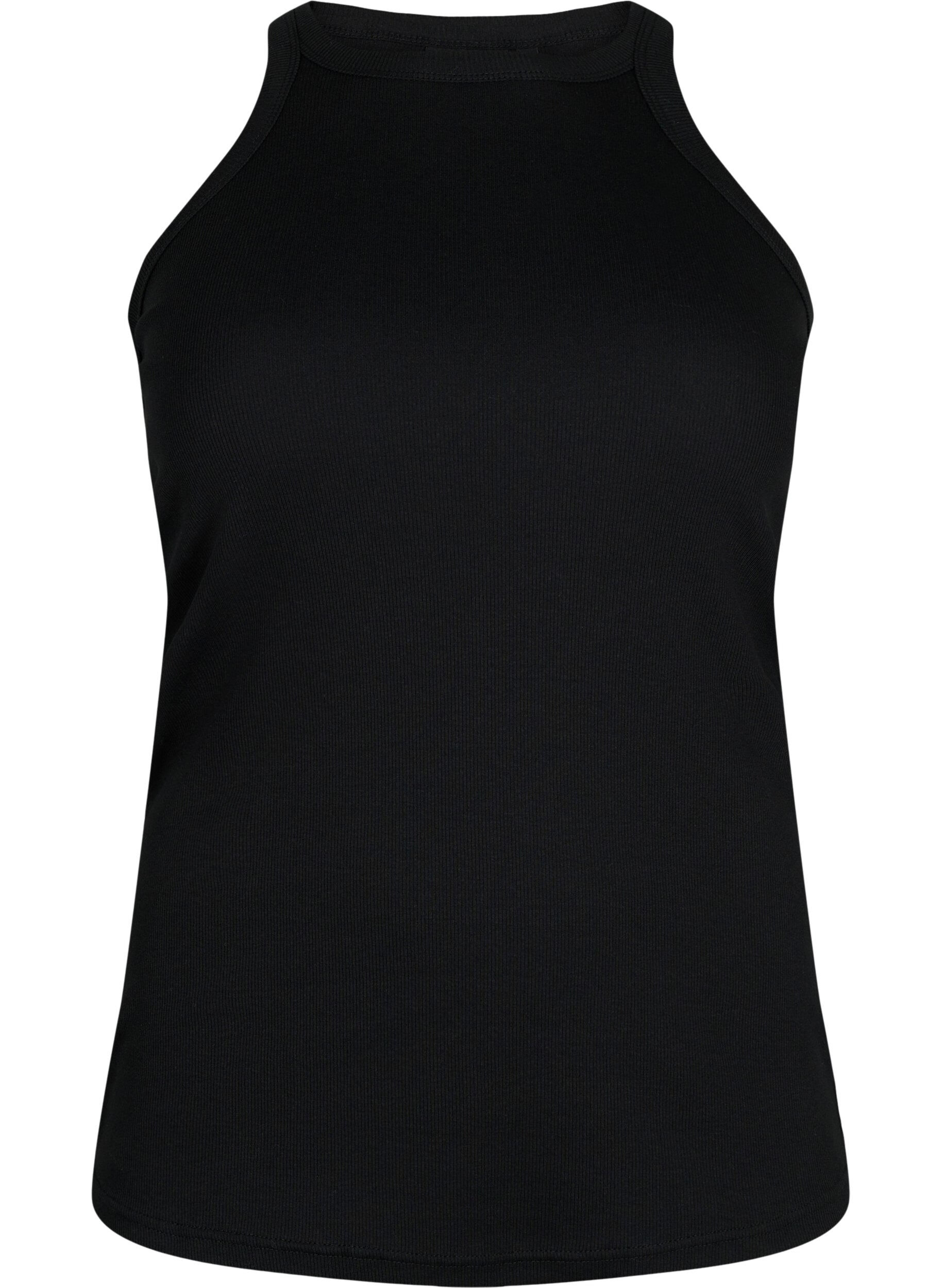 ZizziGeribde katoenen tanktop, Black, Packshot image number 0