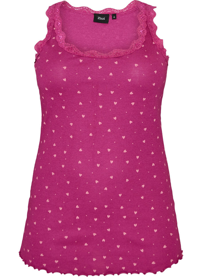 Top avec imprim&eacute; et bord en dentelle, Violet, Packshot image number 0