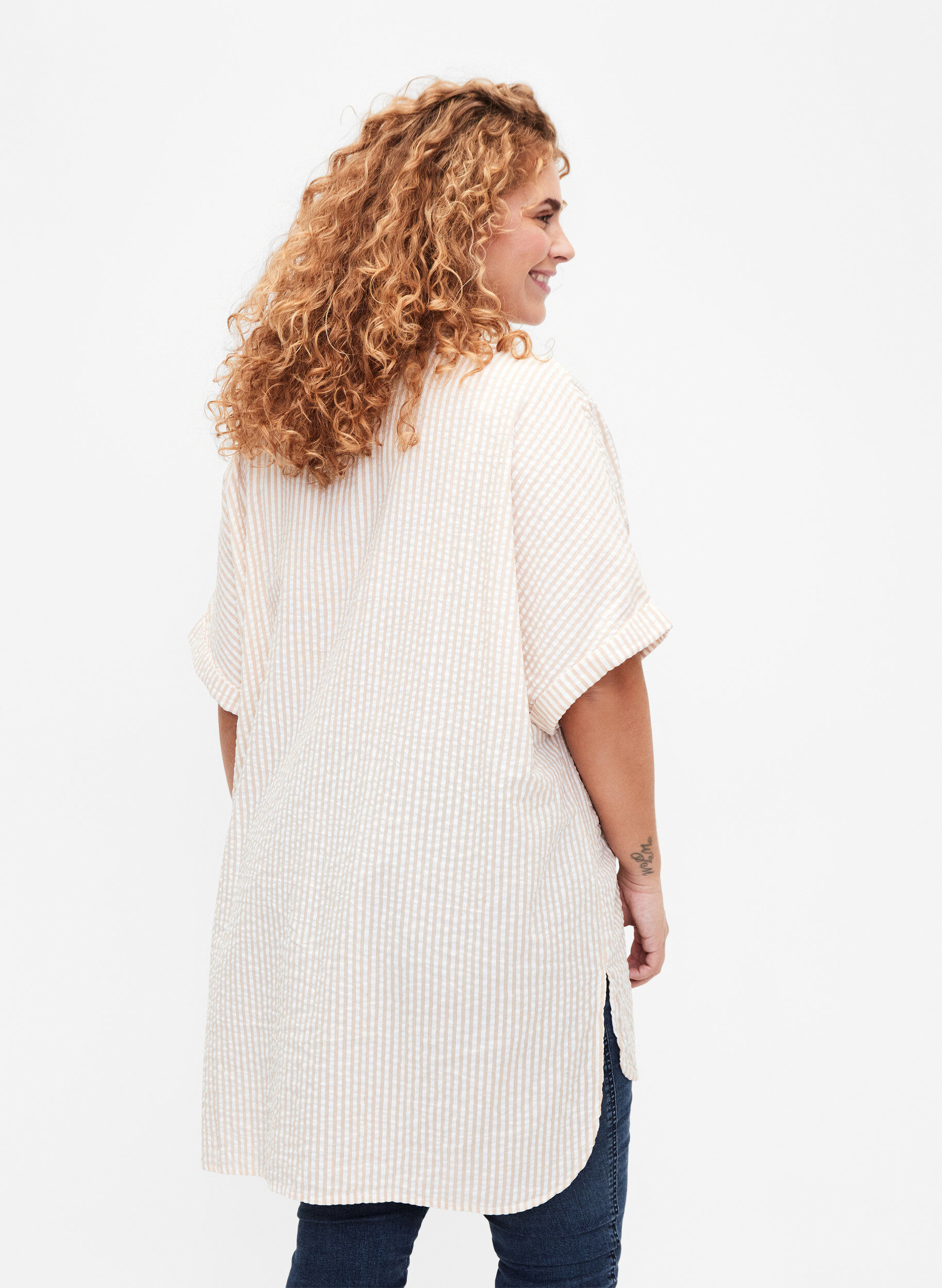 ZizziGestreept overhemd met borstzakken, Natrual/S. Stripe, Model image number 1