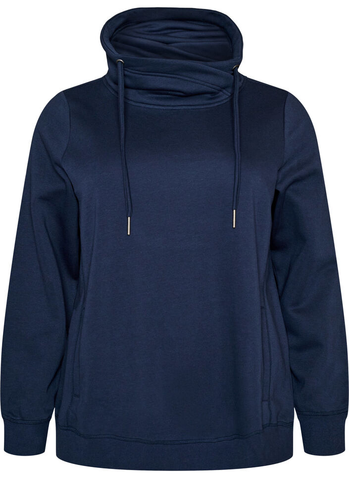 Sweatshirt met hoge kraag en zakken, Blauw, Packshot image number 0