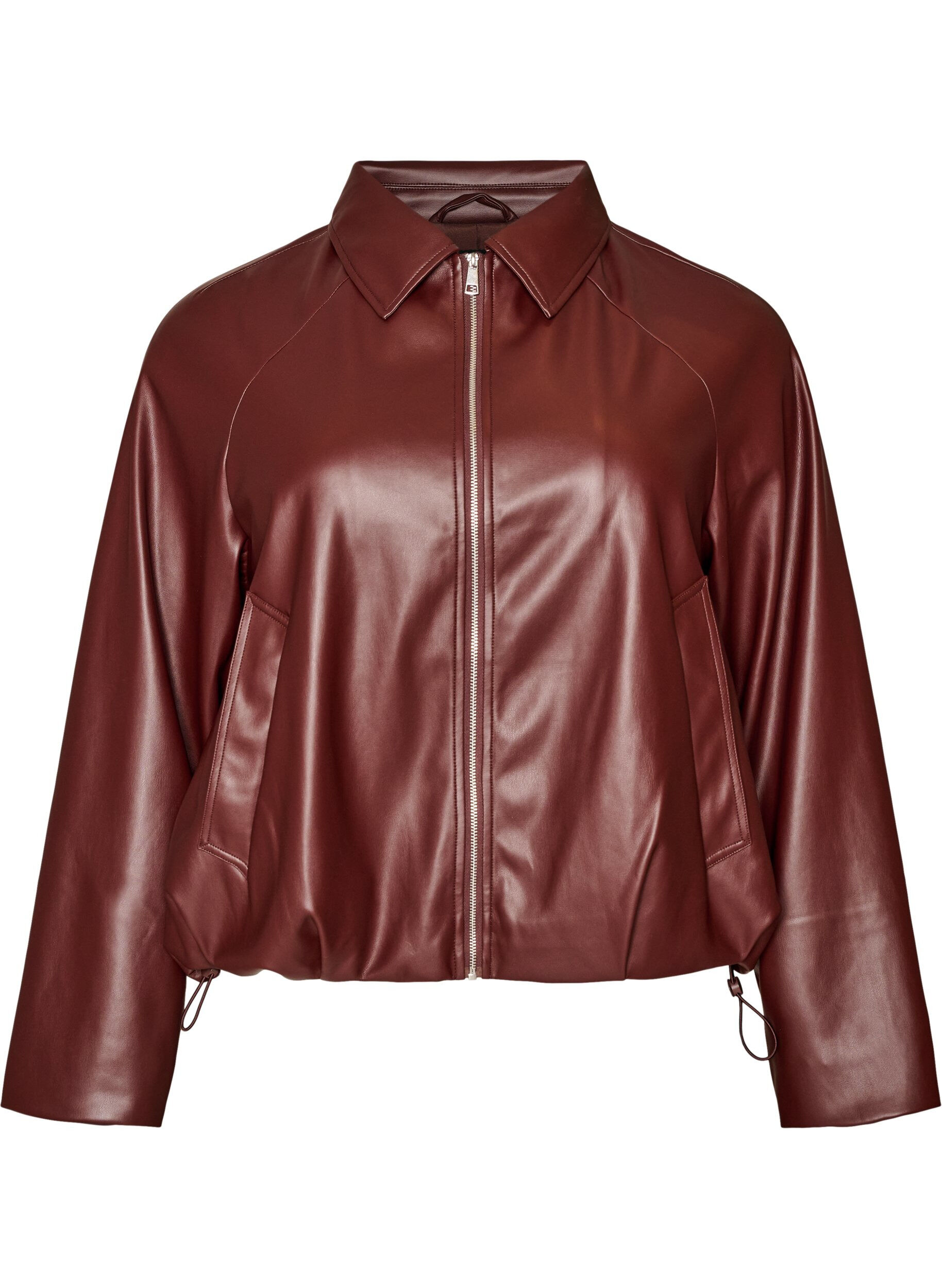 ZizziBomber en similicuir avec ourlet &agrave; cordon de serrage, Marron, Packshot image number 0