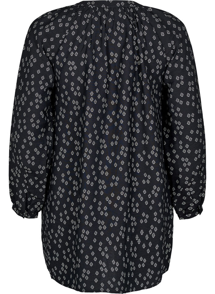 Tunic met lange mouwen en bloemenprint, Zwart, Packshot image number 1