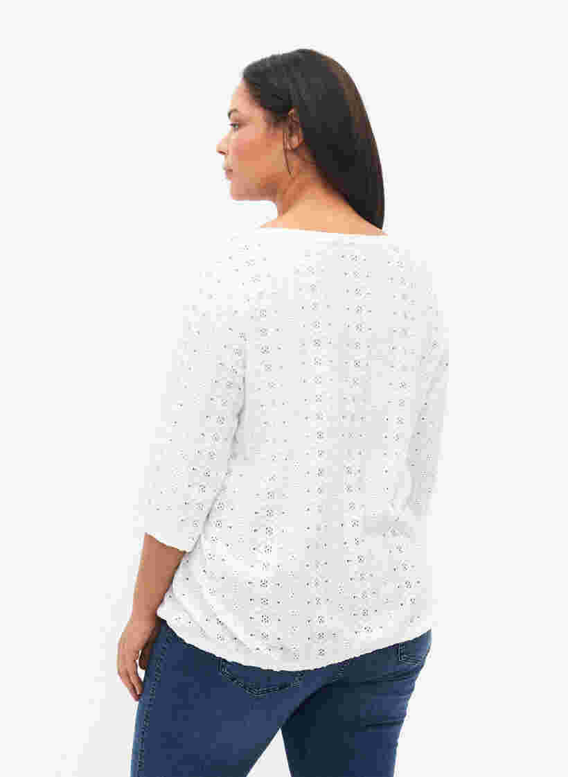 Blouse avec broderie anglaise et manches 1/2, Bright White, Model image number 1