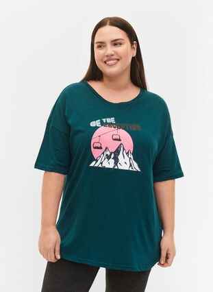 T-shirt en coton imprimé, Deep Teal/Sea Pink, Model image number 0