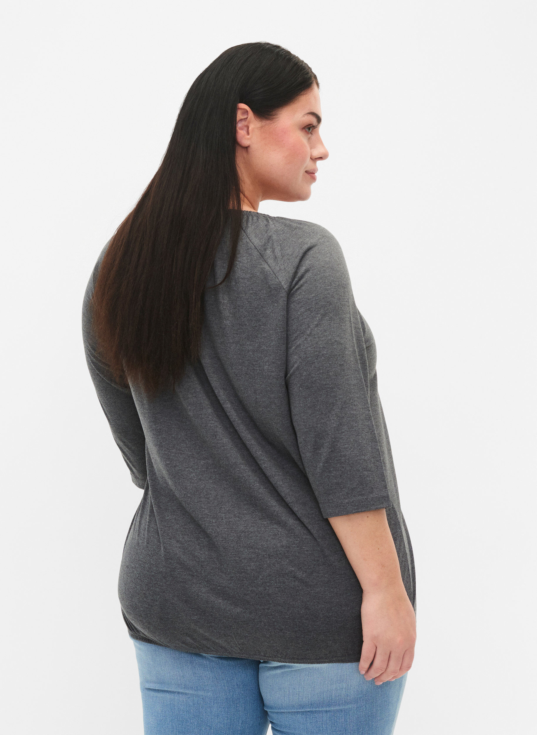 ZizziGestreepte blouse met 3/4 mouwen, Dark Grey Melange, Model image number 1