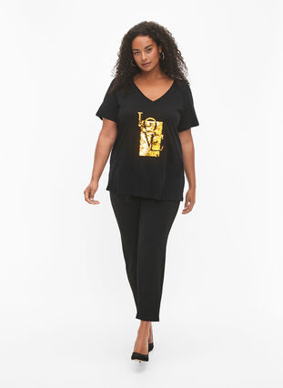 Katoenen T-shirt met pailletten, Black w. Love, Model image number 2