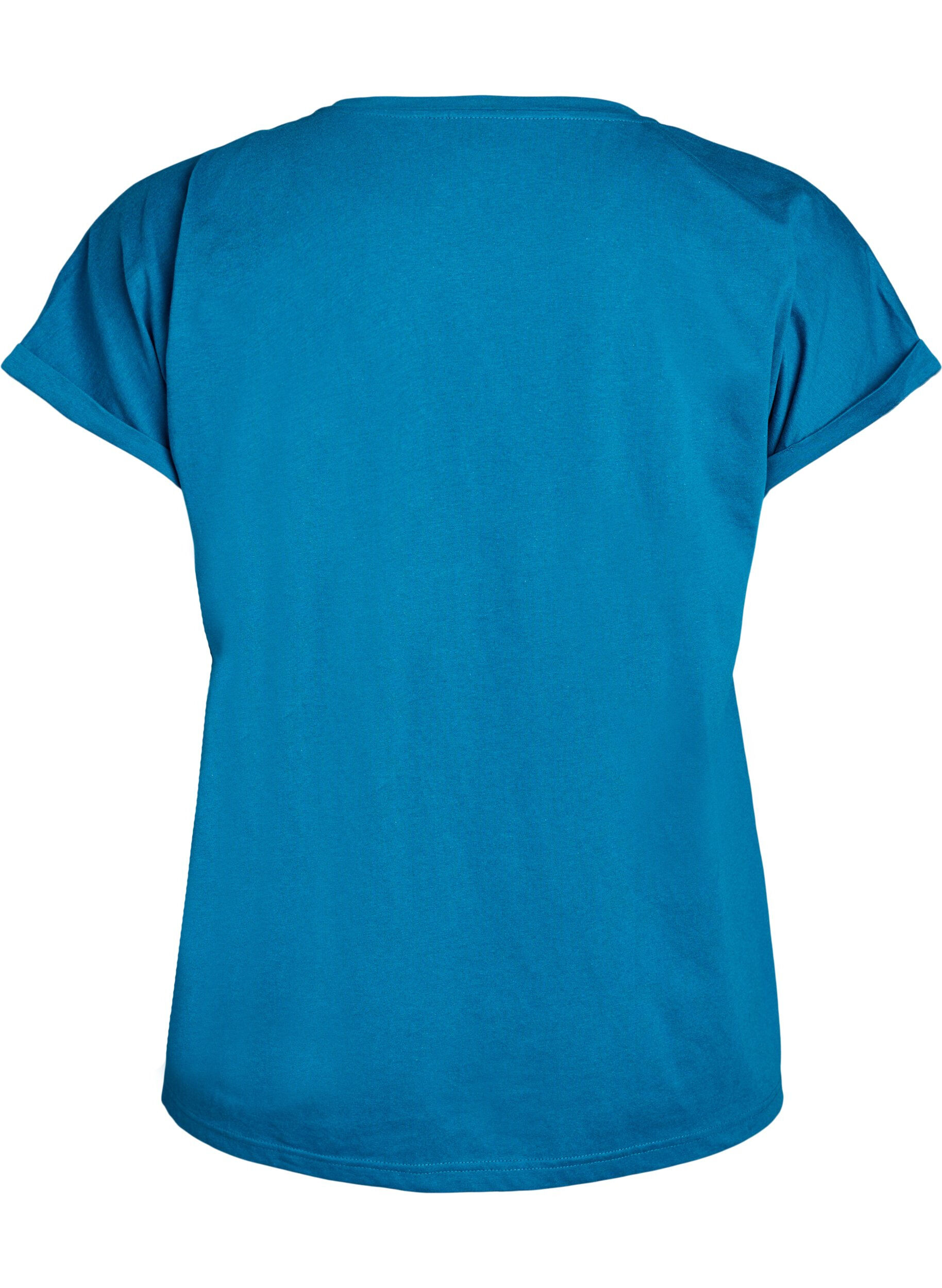 Zizzi T-shirt &agrave; manches courtes en m&eacute;lange de coton, Bleu p&eacute;trole, Packshot image number 1