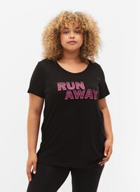 T-shirt de sport avec imprimé, Black w. Run Away, Model