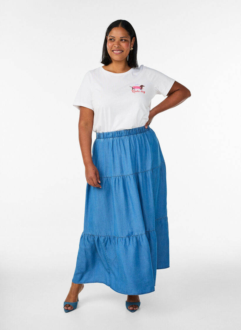 Katoenen T-shirt met print op de borst, Wit, Model image number 1