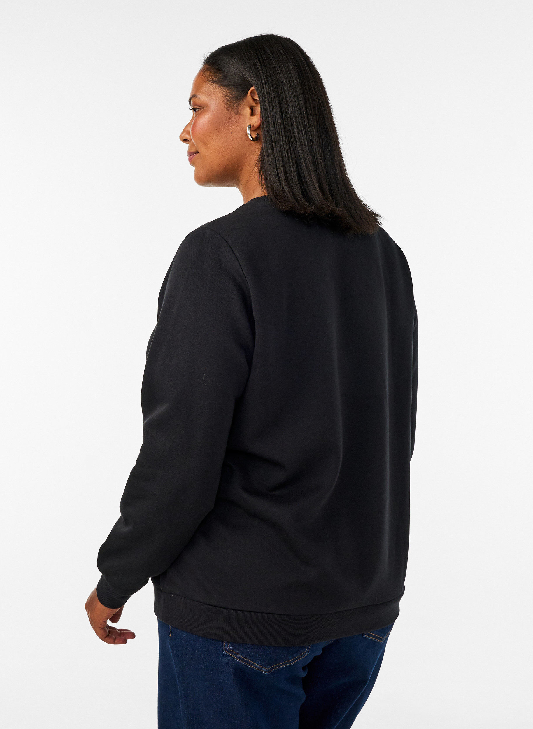 ZizziSweatshirt met rozenprint en strassteentjes, Zwart, Model image number 2