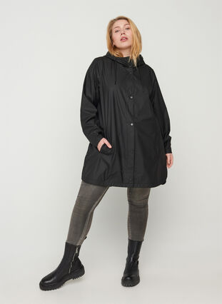 Manteau de pluie avec capuche et poches, Black, Model image number 2