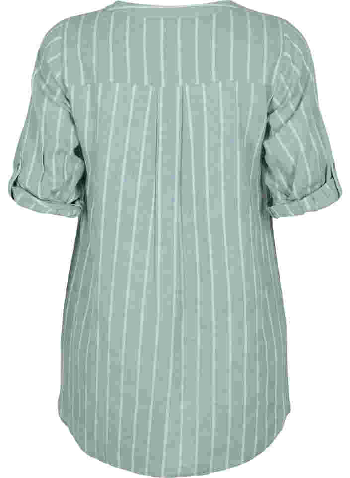 Gestreept v-hals overhemd, Balsam Green Stripe, Packshot image number 1