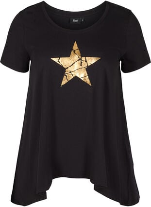 Haut en coton à manches courtes en forme de trapèze , Black STAR, Packshot image number 0