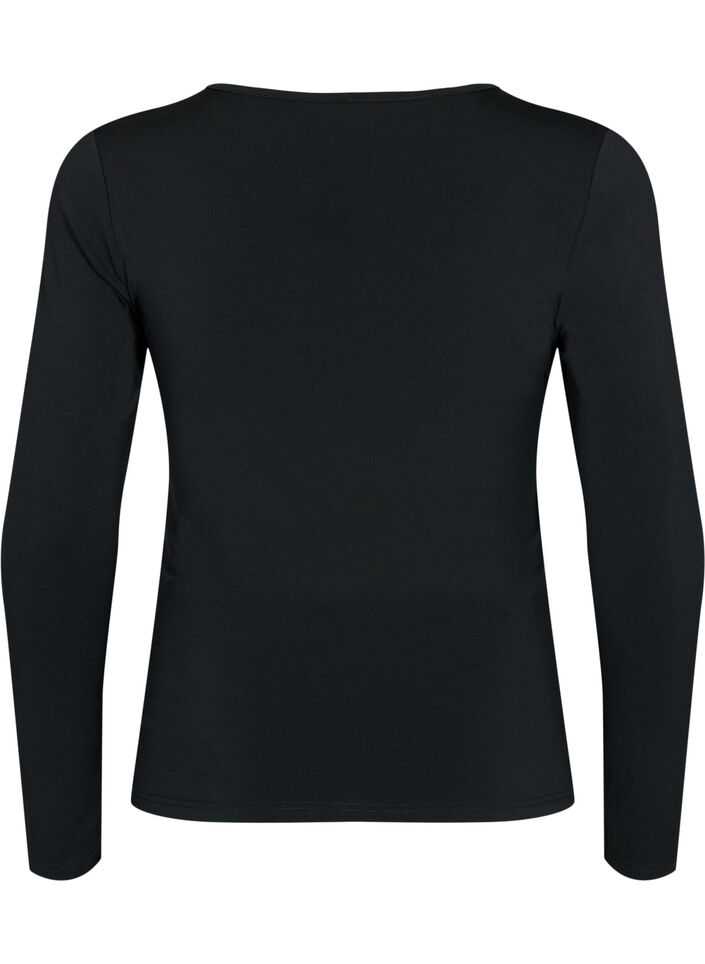 Blouse met v-hals en drapering, Black, Packshot image number 1