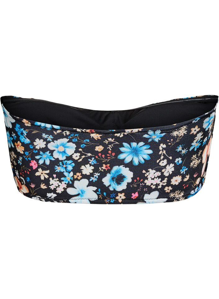 Haut de bikini bandeau &agrave; imprim&eacute; floral, Bleu, Packshot