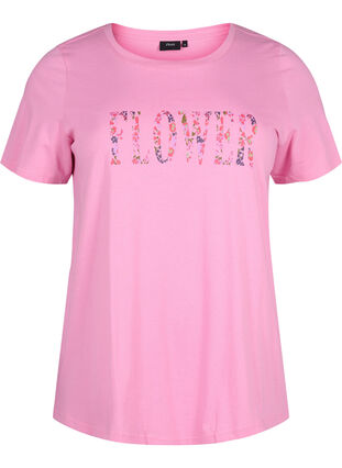 T-shirt en coton avec imprimé texte, Rosebloom w. Flower, Packshot image number 0