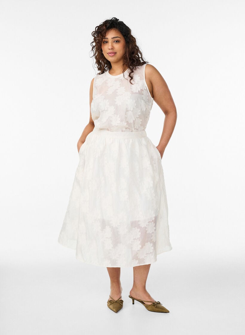 Top sans manches en jacquard &agrave; texture florale, Vanille, Model