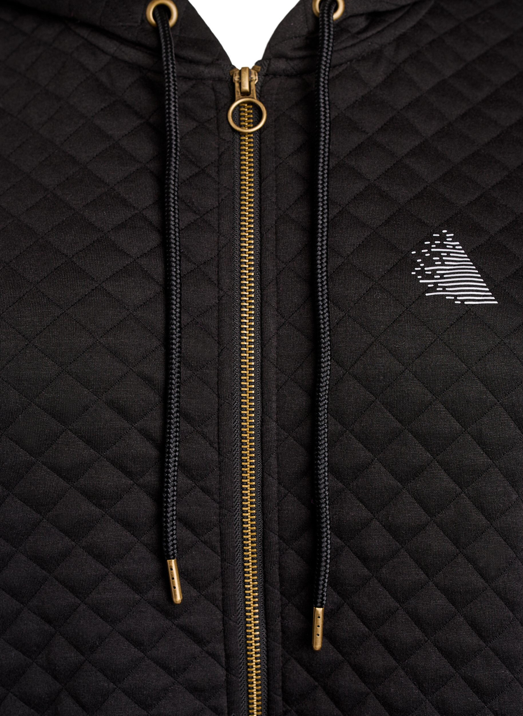 ZizziLange gewatteerde hoodie met rits en zakken, Zwart, Packshot image number 2