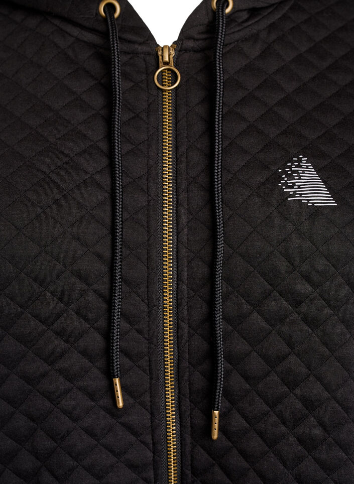 Lange gewatteerde hoodie met rits en zakken, Zwart, Packshot image number 2