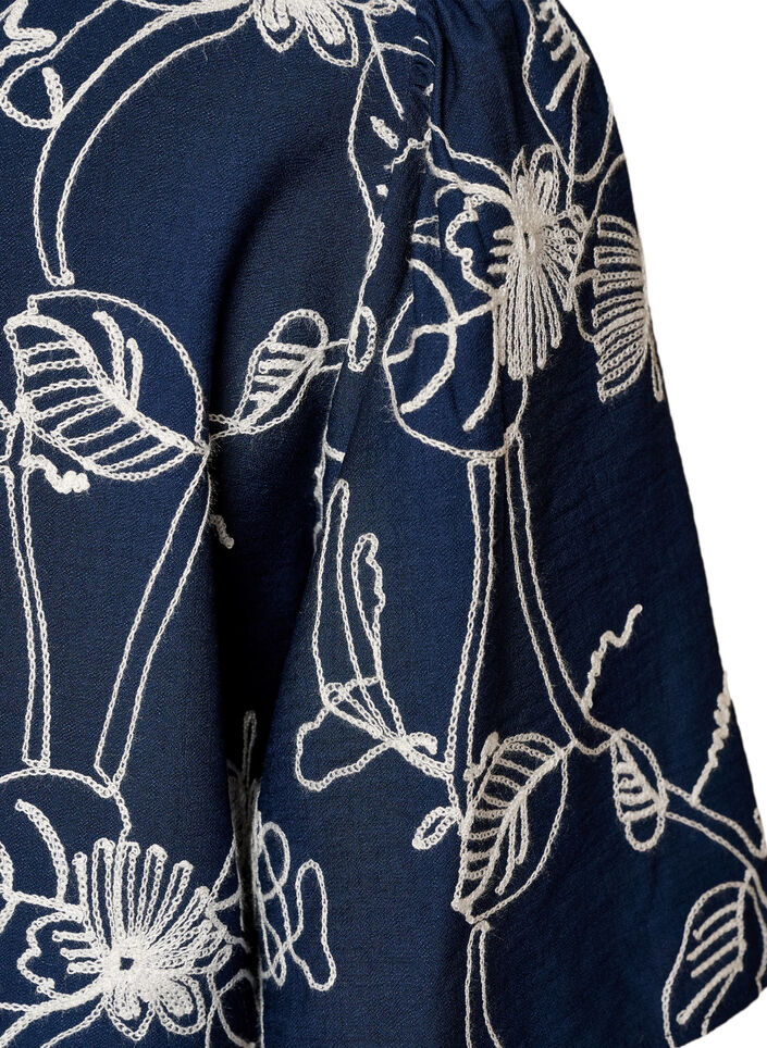 Chemisier &agrave; manches courtes avec motif brod&eacute;, Bleu, Packshot image number 3