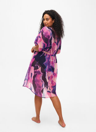 Strand kimono met print., Purple Swirl, Model image number 1