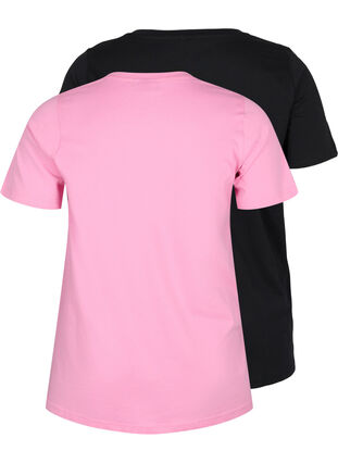 Set van 2 basic t-shirts in katoen, Rosebloom / Black, Packshot image number 1