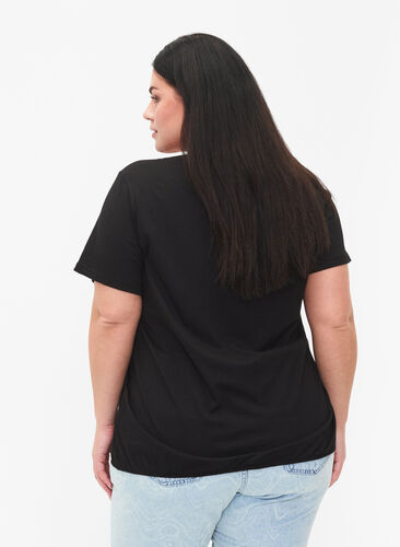 Katoenen t-shirt met korte mouwen en elastische rand, Black W. Now, Model image number 1