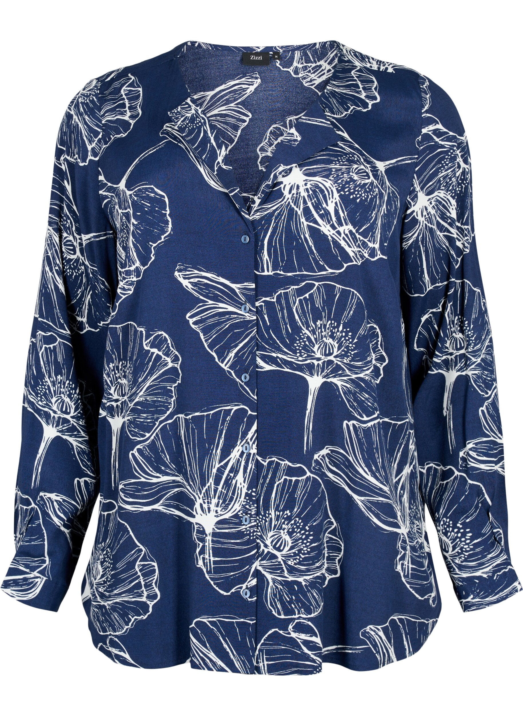 ZizziViscose overhemd met bloemenprint en lange mouwen, Navy B./Big Fl.AOP, Packshot image number 0