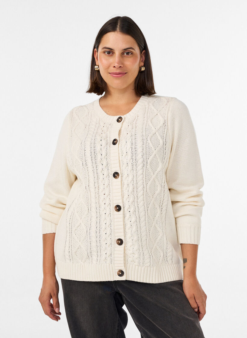 Vest met kabelpatroon, Vanille, Model image number 0