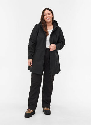Softshell jas met capuchon met verstelbare taille, Black, Model image number 2
