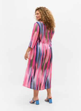 Midi-jurk met print en 3/4 mouwen, Pink AOP, Model image number 1
