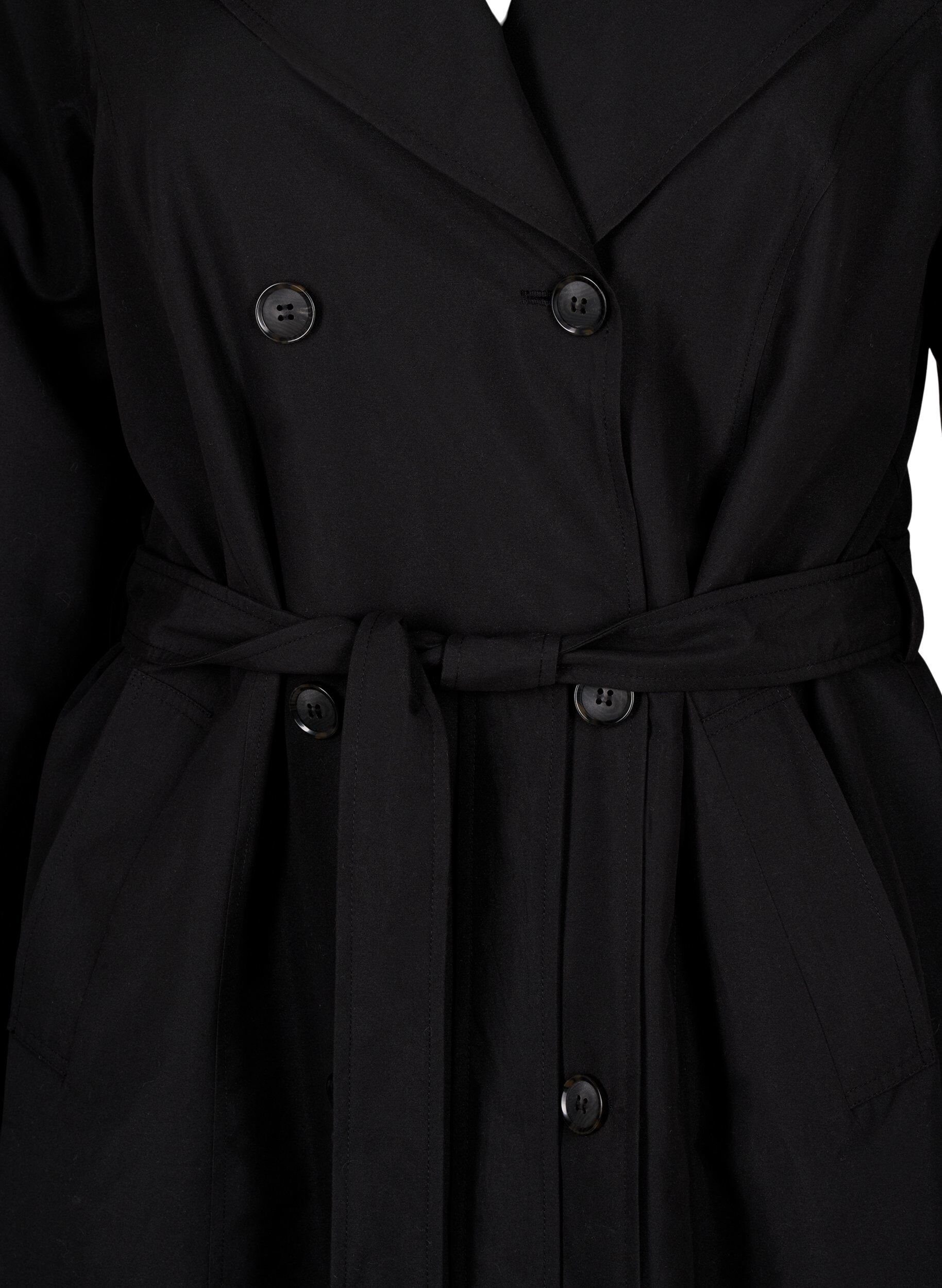 ZizziTrenchcoat met riem en split, Black, Packshot image number 2