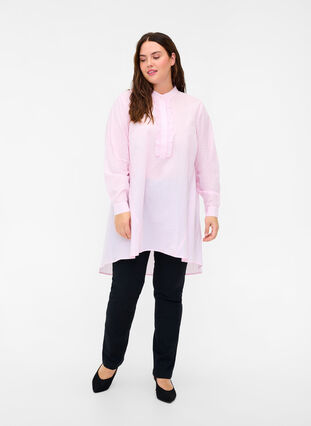 Chemise en coton à rayures et volants, Pink Stripe, Model image number 3